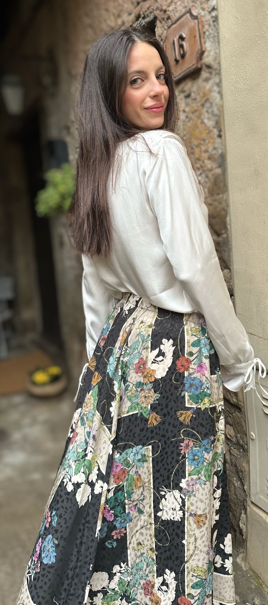 Floral Beige  Jacquard Skirt