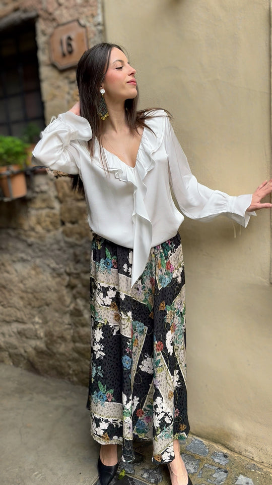 Floral Beige  Jacquard Skirt