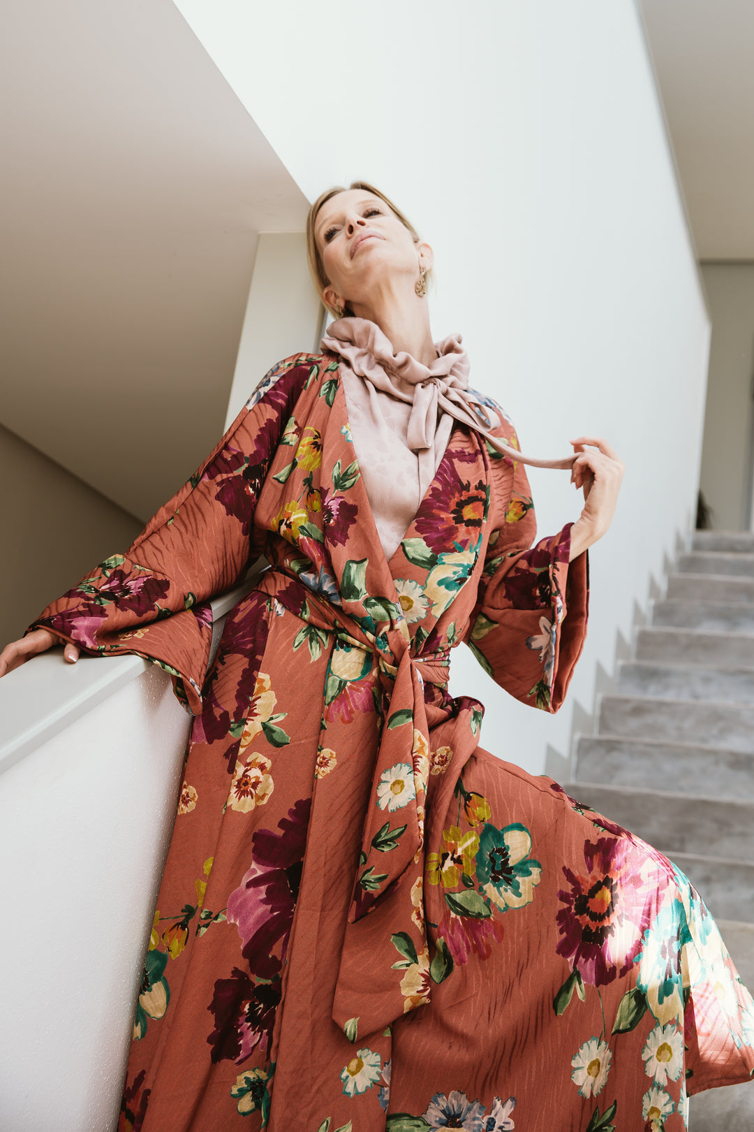 Floral Rust  Jacquard Kimono - Nicotrella