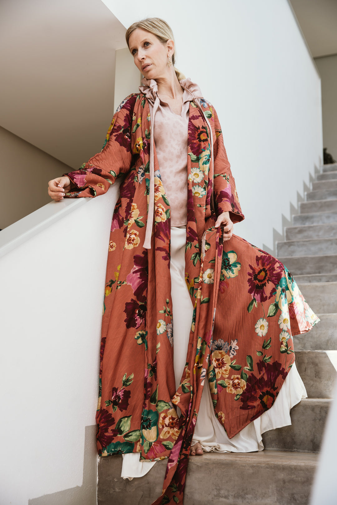 Floral Rust  Jacquard Kimono - Nicotrella