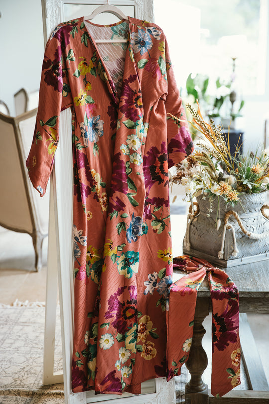 Floral Rust  Jacquard Kimono - Nicotrella