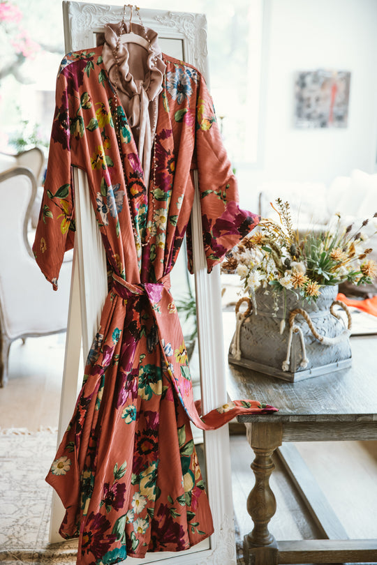 Floral Rust  Jacquard Kimono - Nicotrella